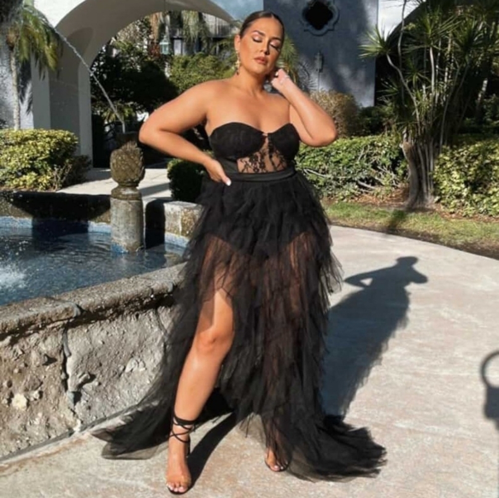 Women Sexy Tulle Dress Crochet Lace Mesh See Through Maxi Cocktail Party Dress